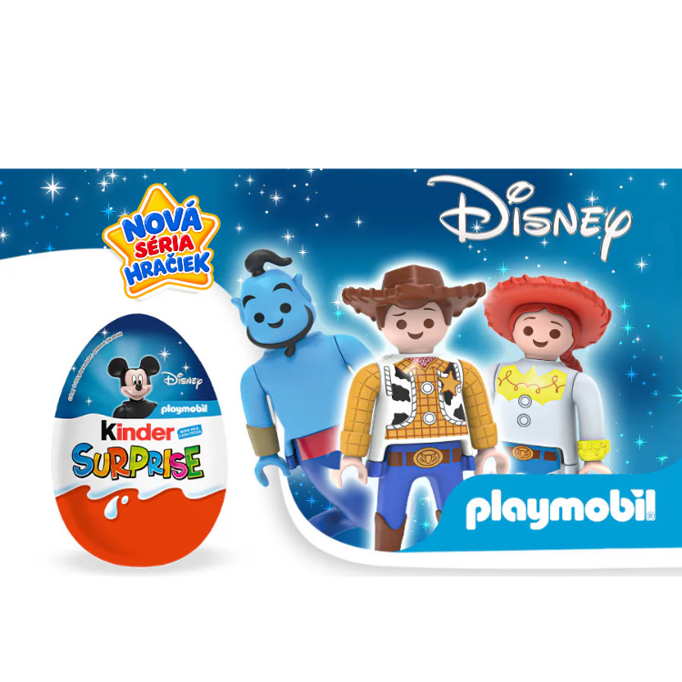 Čokoládové vajíčko Kinder Surprise a figúrky Disney v štýle Playmobil