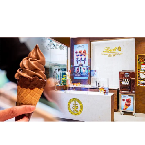 Lindt zmrzlina s čokoládou a letné chladené nápoje značky Lindt.