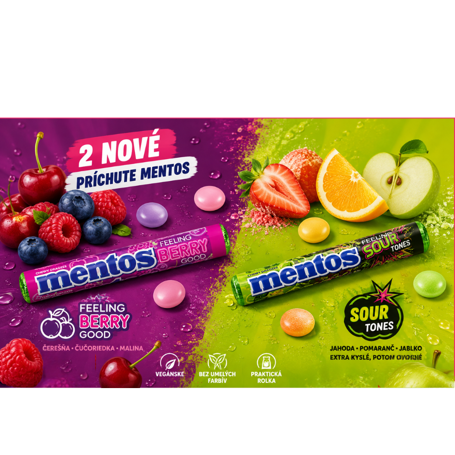 Mentos Feeling Berry Good a Sour Tones – nové ovocné a kyslé žuvacie cukríky v rolkách