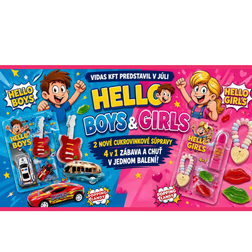Detské cukrovinkové súpravy Hello Boys a Hello Girls 4 v 1 od Vidas Kft