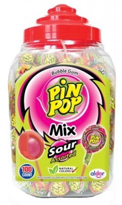 PIN POP SOUR 18g kyslá lízanka so žuvačkou (balenie:100ks 1ks od 0,08eur)