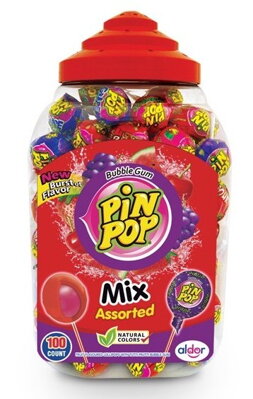 PIN POP 18g ovocná lízanka so žuvačkou (balenie:100ks 1ks od 0,095eur)