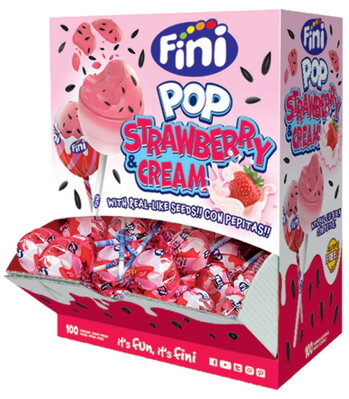 FINI POP STRAWBERRY CREAM 16g jahodovo smotanové lízatká (balenie:100ks 1ks od 0,21eur)