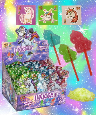 UNICORN POPPING CANDY 16g lízatko s práškom (balenie: 36ks 1ks od 0,39eur)