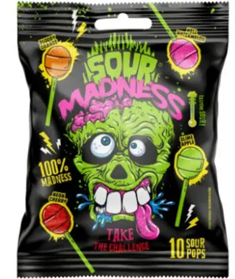 SOUR MADNESS LOLLIPOPS 100g  superkyslé lízatká (exp.29/06/24)