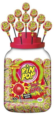 PIN POP SOUR CHERRY 18g kyslá lízanka so žuvačkou (balenie:100ks 1ks od 0,08eur)