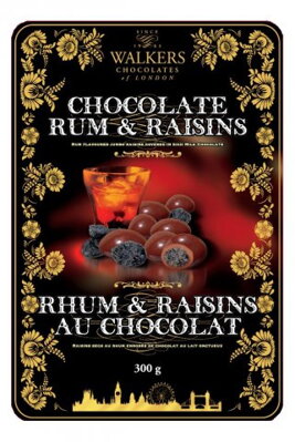 WALKERS RUM/RAISINS 250g rumové hrozienka v čokoláde (plech)