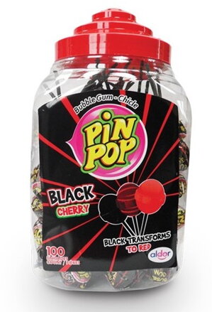 PIN POP BLACK CHERRY 18g višnová lízanka so žuvačkou (balenie:100ks 1ks=0,095eur)