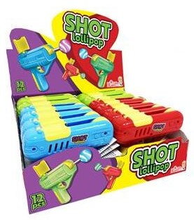 SHOT LOLLIPOP 8g lízatko s hračkou (Balenie:12ks 1ks=1,20eur)