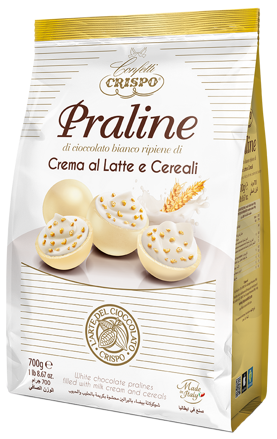 CRISPO PRALINE 700g biele bonbóny s cereáliami 