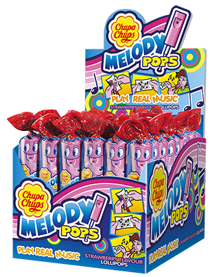 CHUPA CHUPS MELODY 15g jahodové lízatká (Balenie:48ks 1ks od 0,33eur)