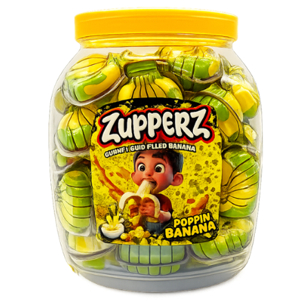 ZUPPERZ BANANA 18g plnené želé (Balenie:50ks 1ks od 0,30eur)