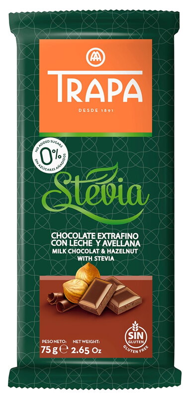 TRAPA STEVIA 75g lieskovo-oriešková čokoláda TRAPA STEVIA 75g lieskovo-oriešková čokoláda