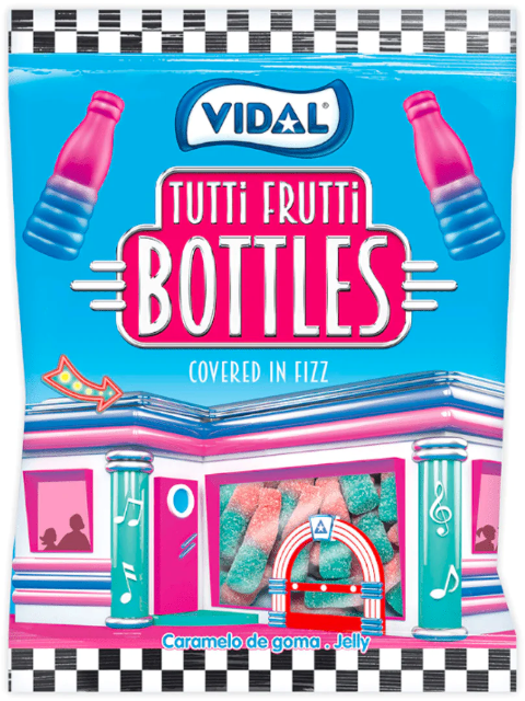 VIDAL TUTTI FRUTTI BOTTLES 90g želé cukríky VIDAL TUTTI FRUTTI BOTTLES 90g želé cukríky