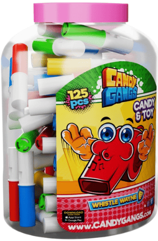 CANDY GANGS WHISTLE WAYNE 5g lízatko s píšťalkou (Balenie:125ks 1ks od 0,19eur)