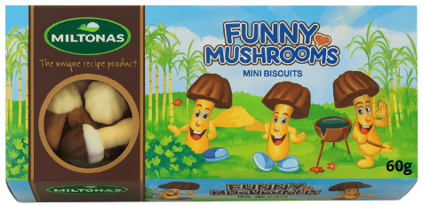 FUNNY MUSHROOMS 60g sušienky s mliečnou čokoládou FUNNY MUSHROOMS 60g sušienky s mliečnou čokoládou
