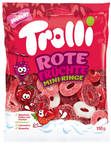 TROLLI ROTE MINI RINGE 150g želé cukríky TROLLI ROTE MINI RINGE 150g želé cukríky