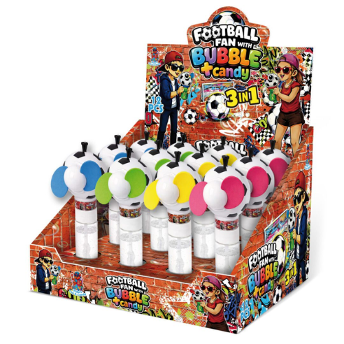 FOOTBAL FAN BUBBLE 5g ventilátor/bublifuk s cukríkmi (Balenie:12ks 1ks od 0,85eur)