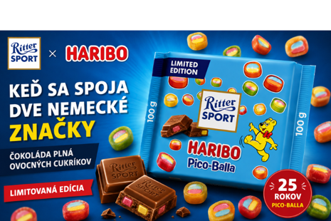Limitovaná čokoláda Ritter Sport s cukríkmi HARIBO Pico-Balla