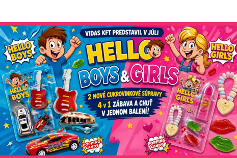 Detské cukrovinkové súpravy Hello Boys a Hello Girls 4 v 1 od Vidas Kft