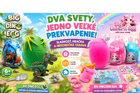 Big Dino Egg a Big Unicorn Egg – veľké 3D vajíčka so sladkosťami a hračkou